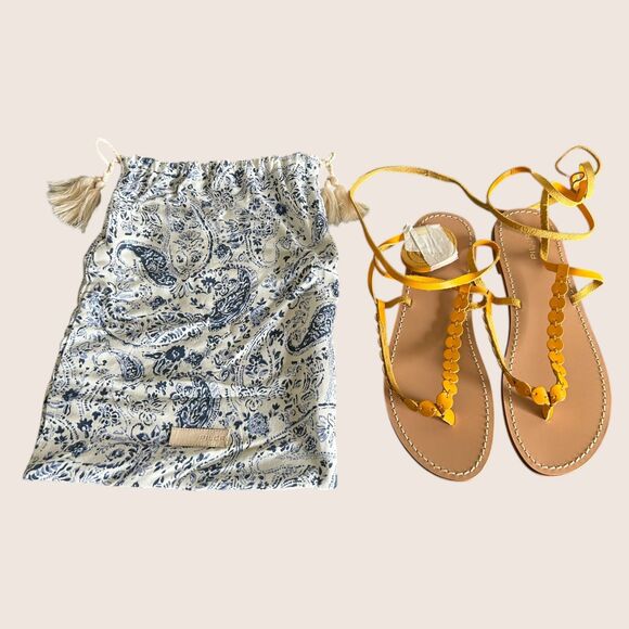 💛 PILCRO x ANTHROPOLOGIE TIE UP THONG SANDALS YELLOW LEATHER SIZE 8 NWT - Picture 2 of 5